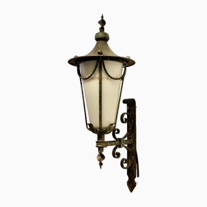 Wrought Iron and Opaque Wall Lantern, 1930s