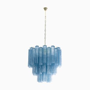 Lámpara de araña Tronchi de cristal de Murano azul, años 80