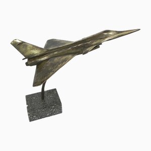 Brass Sculpture of a Fighter Jet by François Melin, 1970s