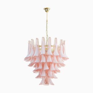 Lampadario a forma di petalo in vetro di Murano rosa e bianco, Italia, anni '90