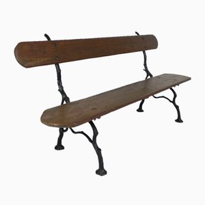 Antique Garden Bench with Cast Iron Base, 1890s