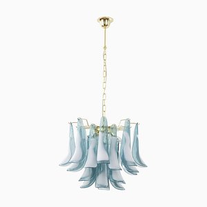 Murano Glass Blue Ottanio Color with White Petal Ceiling Lamp, Italy, 1990s