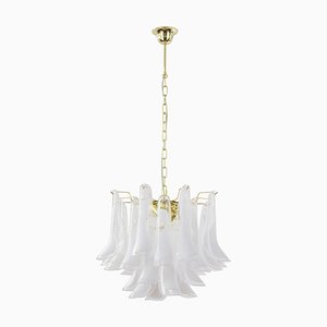 Murano Crystal and White Glass Petal Suspension Lamp, Italy, 1990s