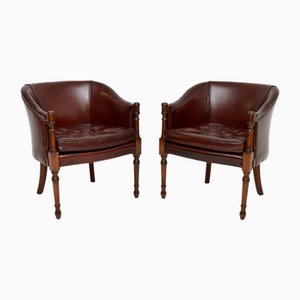 Vintage Georgian Style Leather Armchairs, 1950s, Set of 2