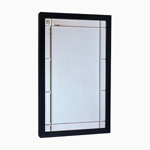 Espejo de pared biselado con marco negro, años 90