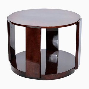 Art Deco Round Side Table in High Gloss Lacquered Mahogany, France, 1930s