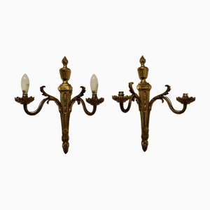 French Neo Classical Brass Wall Lights, 1890s, Set of 2