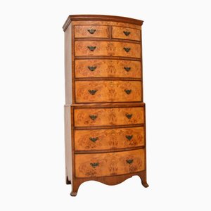 Antique Burr Walnut Chest on Chest of Drawers, 1890s
