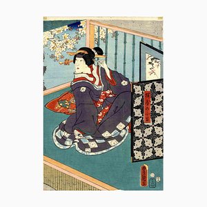Utagawa Kunisada (Toyokuni III), la Geisha Sakuraya Koma, gravure sur bois, années 1850