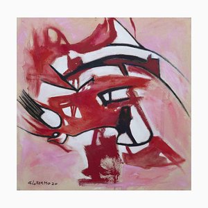 Huile sur Toile Giorgio Lo Fermo, Composition Rose et Rouge, 2020