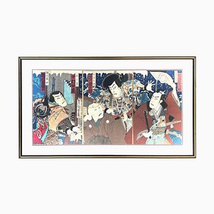 Toyohara Kunichika, Kabuki Szene, Holzschnitt, Ende 19. Jh., gerahmt