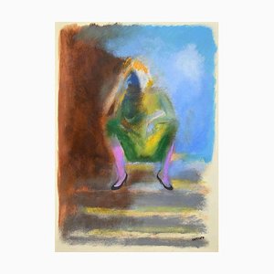 Roberto Cuccaro, Crouching Girl, Gouache on Paper, 2000s