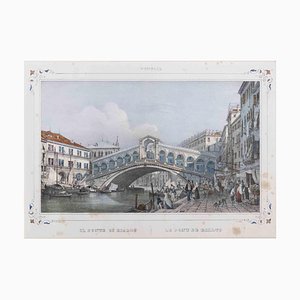 Giuseppe Kier, The Rialto Bridge, Lithograph, 19th Century