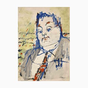 Mino Maccari, Portrait, Watercolor and Tempera, Mid-20th Century