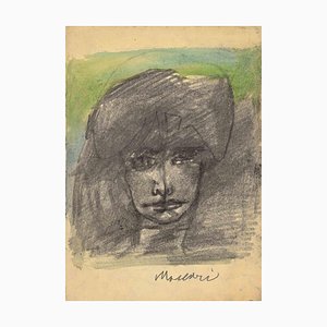 Mino Maccari, retrato, acuarela y carboncillo, mediados del siglo XX