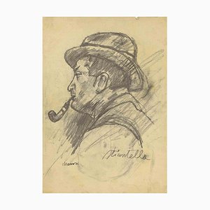 Mino Maccari, Portrait, Pencil Drawing, Mid-20th Century