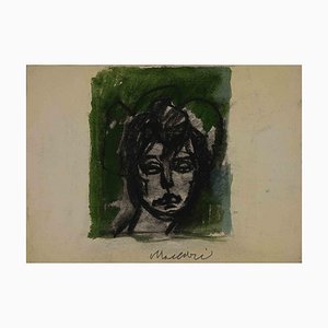 Mino Maccari, retrato, acuarela y carboncillo, mediados del siglo XX