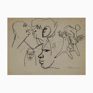 Mino Maccari, Sketches, Charcoal, Mid-20th Century