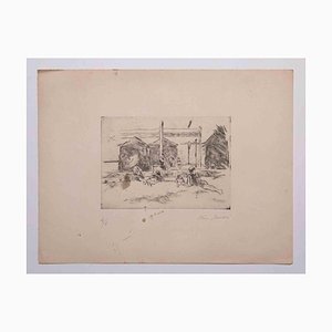 Mino Maccari, At the Beach, Drypoint and Etching, Mid-20th Century