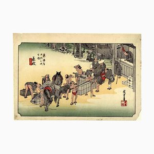 Después de Utagawa Hiroshige, estación Seki, grabado en madera, década de 1890