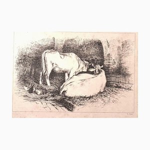 Luigi Gioli, In the Stable, Lithograph, 1880