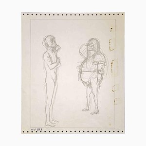 Leo Guida, Figure con maschere, Disegno a matita, anni '70