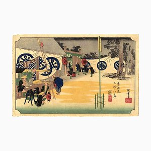 Nach Utagawa Hiroshige, Bahnhof Fujieda, Holzschnitt, 1880er