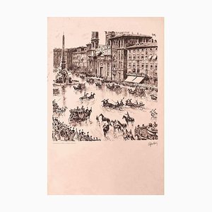 Inconnu, Celebrations in Piazza Navona, Lithographie, 20e siècle