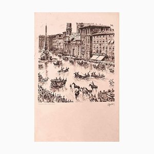 Unknown, Celebrations in Piazza Navona, Lithograph, 20th Century