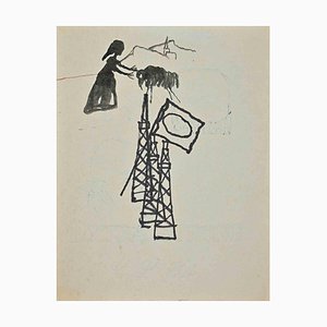Mino Maccari, The Petrol, Watercolor Drawing, Mid-20th Century