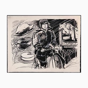 Norbert Meyre, Bike Woman, disegno a china, metà del XX secolo