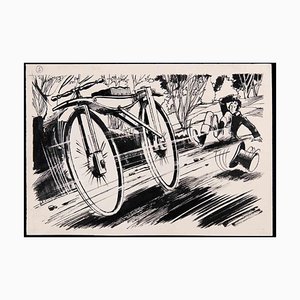 Norbert Meyre, Bicycle, Drawing in Ink, Mid-20th Century