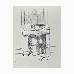 Antoine Mayo, hombre en el trabajo, dibujo a lápiz y tinta, finales del siglo XX
