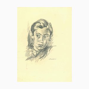 Mino Maccari, The Portrait of a Boy, Pencil Drawing, 1950s