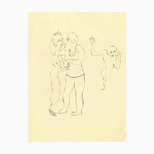 Mino Maccari, The Dance, dibujo a tinta, años 50