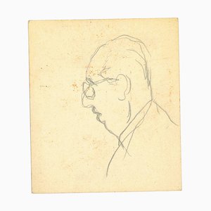 Mino Maccari, The Profile, Dibujo a lápiz, años 50