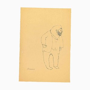 Mino Maccari, The Standing Man, Dibujo a lápiz, años 50