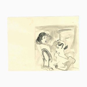 Mino Maccari, Womanly, Watercolor & Ink, 1950s