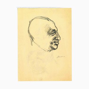 Mino Maccari, The Profile, dibujo a tinta, años 50