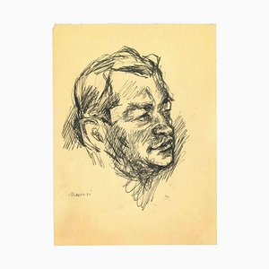 Mino Maccari, Das Porträt eines Mannes, Tuschezeichnung, 1950er