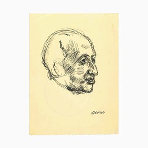 Mino Maccari, The Profile, Dibujo a lápiz, años 50