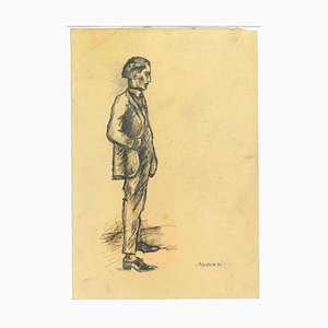 Mino Maccari, The Standing Man, Dibujo a lápiz, años 50