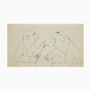 Mino Maccari, The Conversation, Dessin à l'encre, Milieu du XXe siècle