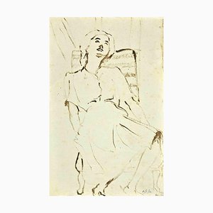 Mino Maccari, The Seated Woman, Ink Drawing, Mid-20th Century
