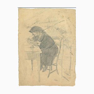 Mino Maccari, La Femme Assise, Dessin au Crayon, 1950s
