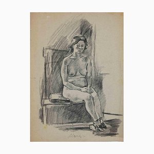 Mino Maccari, Seated Nude, Charcoal, Mid 20th Century