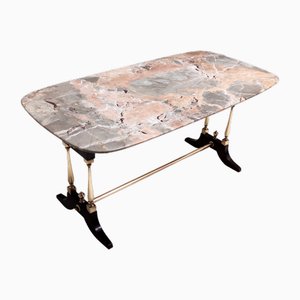 Vintage Beech Coffee Table with Rectangular Marble Breccia Pernice Top, 1960s