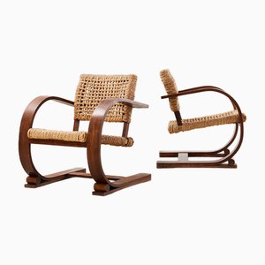 Vintage French Rope Lounge Chairs by Adrien Audoux & Frida Minet, 1940s, Set of 2