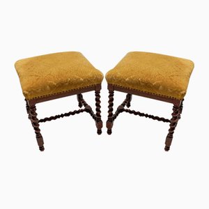 Sgabelli Luigi XIII in legno d'orzo, Francia, metà XIX secolo, set di 2