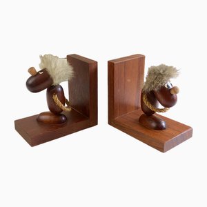Mid-Century Bookends in Teak by Hans Bolling Optimist & Pessimist, 1960s, Set of 2